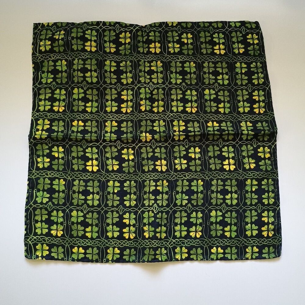 Vintage 90s Nicole Miller 100% Silk Pocket Square Green 13” Allover Print